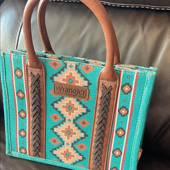 Wrangler Handbags - Wrangler Teal and Brown Tote Bag